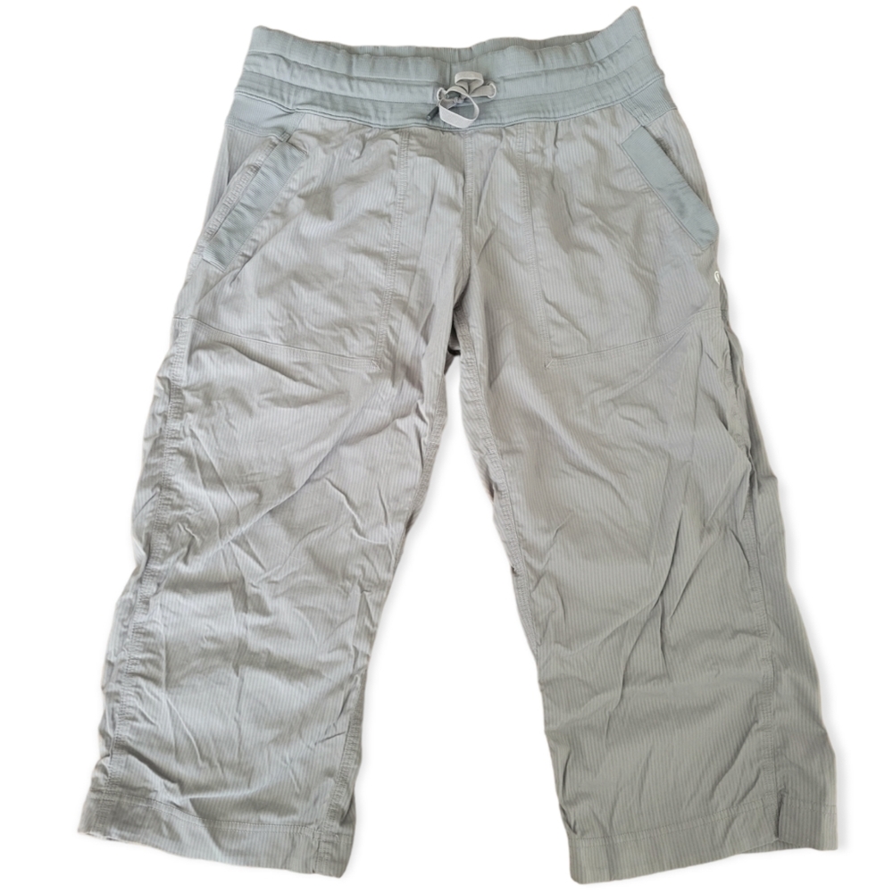 LULULEMON Slate Gray Striped Studio Crop Pants, Size 8